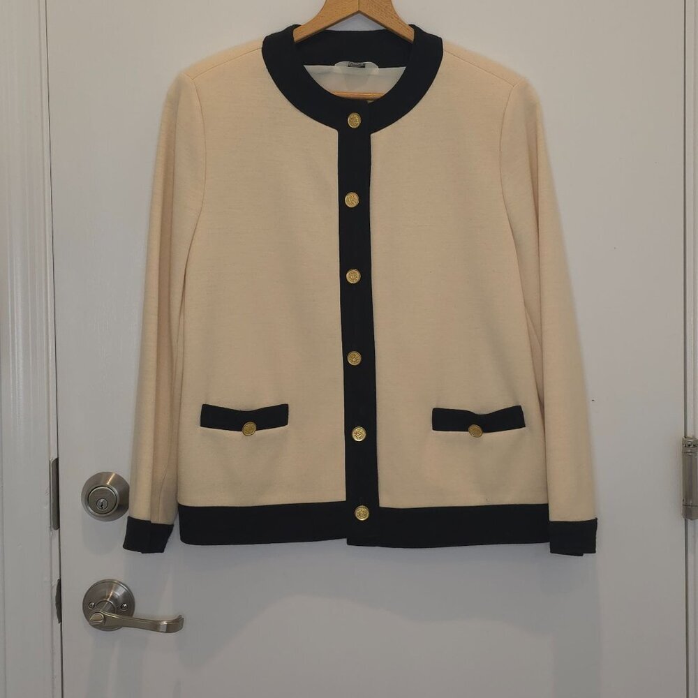 Vintage Bleyle Cream & Black Cardigan Sweater 100% Pure Wool Women's - Picture 2 of 13